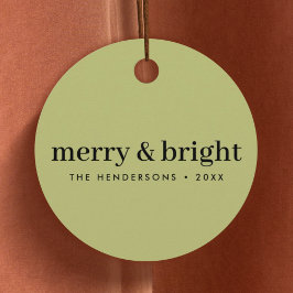 Minimale Kerstmis | Merry and Bright Olive Green Bedankjes Labels