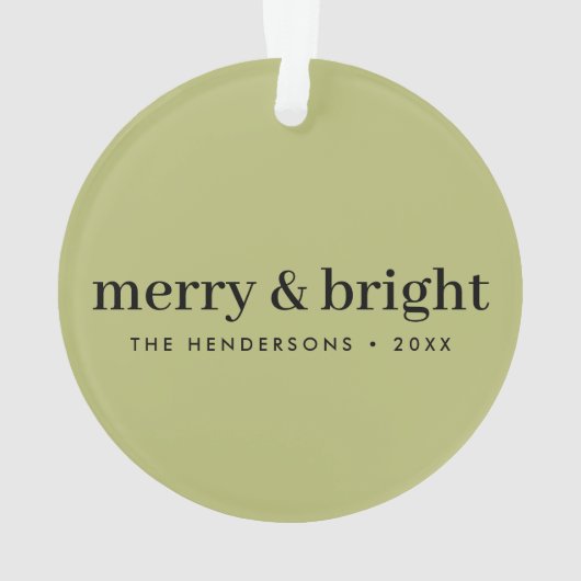 Minimale Kerstmis | Merry and Bright Olive Green Ornament (achterkant)