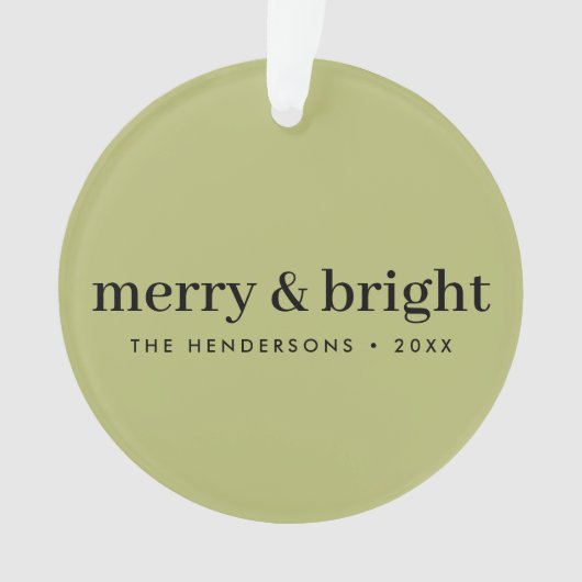 Minimale Kerstmis | Merry and Bright Olive Green Ornament (voorkant)