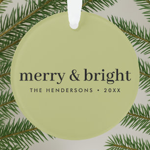 Minimale Kerstmis   Merry and Bright Olive Green Ornament