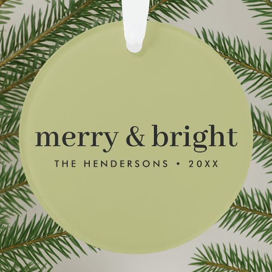 Minimale Kerstmis | Merry and Bright Olive Green Ornament