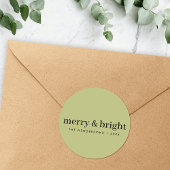 Minimale Kerstmis | Merry and Bright Olive Green Ronde Sticker