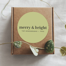 Minimale Kerstmis | Merry and Bright Olive Green Ronde Sticker