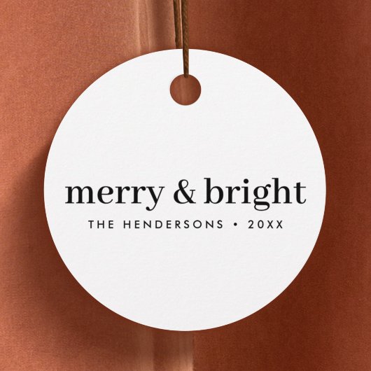 Minimale Kerstmis | Merry en Bright Simple White Bedankjes Labels