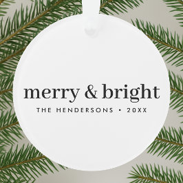 Minimale Kerstmis | Merry en Bright Simple White Ornament