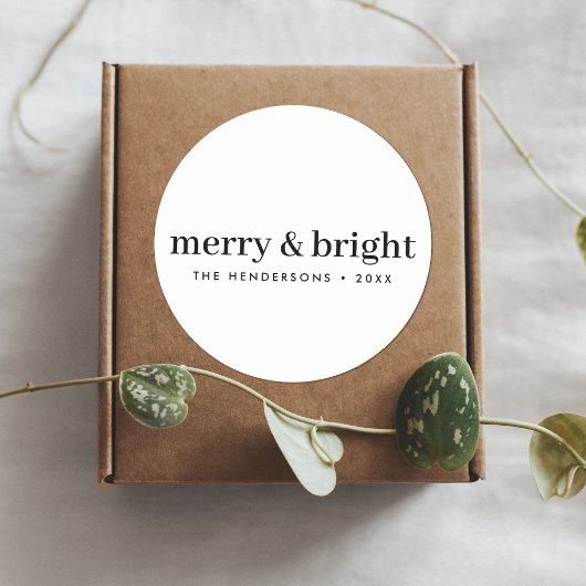 Minimale Kerstmis | Merry en Bright Simple White Ronde Sticker