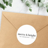 Minimale Kerstmis | Merry en Bright Simple White Ronde Sticker