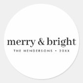 Minimale Kerstmis | Merry en Bright Simple White Ronde Sticker (Voorkant)