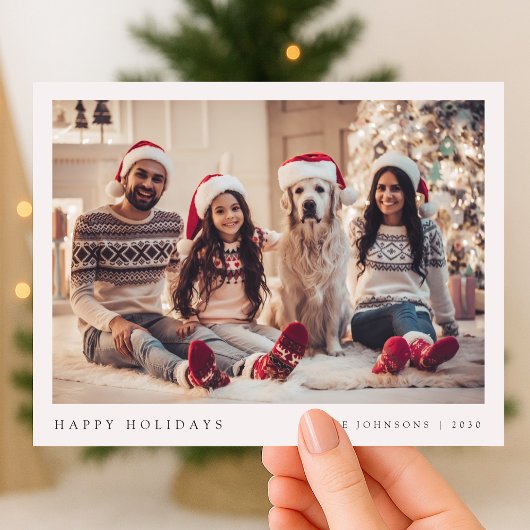 Minimale Kerstmis | Modern familieportret groen Feestdagenkaart