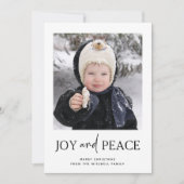Minimale Kerstmis | One Photo Joy and Peace Feestdagenkaart (Voorkant)