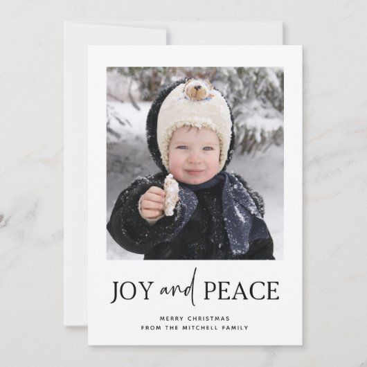 Minimale Kerstmis | One Photo Joy and Peace Feestdagenkaart (Voorkant)