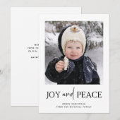 Minimale Kerstmis | One Photo Joy and Peace Feestdagenkaart (Voorkant / Achterkant)
