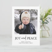 Minimale Kerstmis | One Photo Joy and Peace Feestdagenkaart (Staand voorkant)