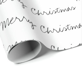 Minimale kersttypografie zwart wit cadeaupapier
