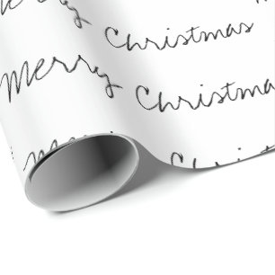 Minimale kersttypografie zwart wit cadeaupapier