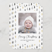 Minimale kerstviering met gouden zwarte pine-boom feestdagenkaart (Voorkant / Achterkant)