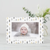 Minimale kerstviering met gouden zwarte pine-boom feestdagenkaart (Staand voorkant)