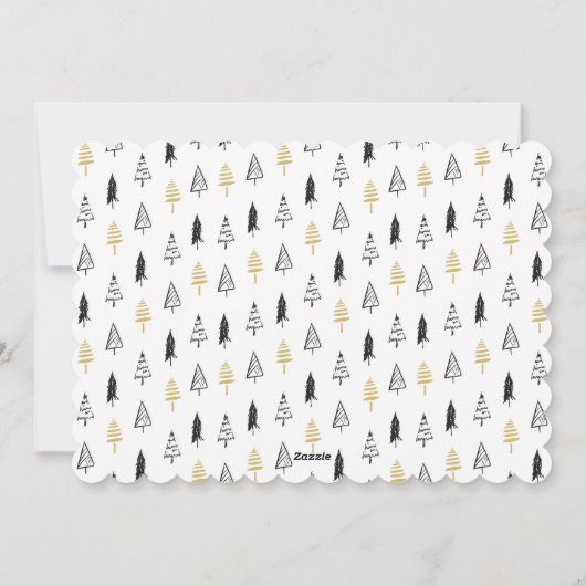 Minimale kerstviering met gouden zwarte pine-boom feestdagenkaart (Achterkant)