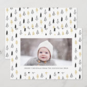 Minimale kerstviering met gouden zwarte pine-boom feestdagenkaart (Voorkant / Achterkant)