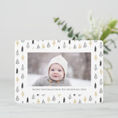 Minimale kerstviering met gouden zwarte pine-boom feestdagenkaart (Staand voorkant)