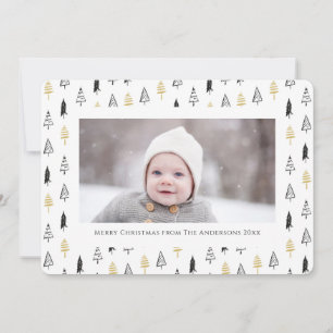 Minimale kerstviering met gouden zwarte pine-boom feestdagenkaart