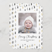 Minimale kerstviering met gouden zwarte pine-boom feestdagenkaart (Voorkant / Achterkant)