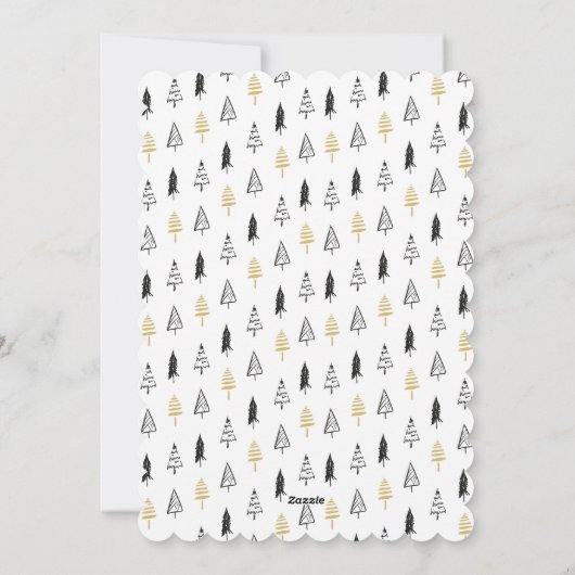 Minimale kerstviering met gouden zwarte pine-boom feestdagenkaart (Achterkant)