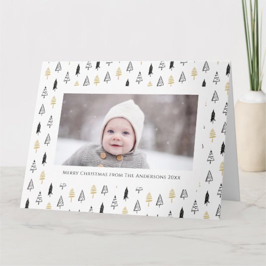 Minimale kerstviering met gouden zwarte pine-boom kaart (Voorkant)