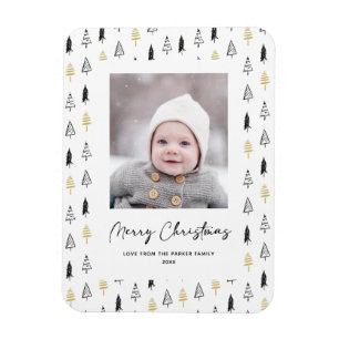 Minimale kerstviering met gouden zwarte pine-boom magneet