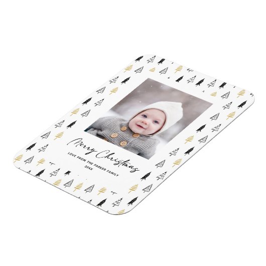 Minimale kerstviering met gouden zwarte pine-boom magneet (Linkerzijde)