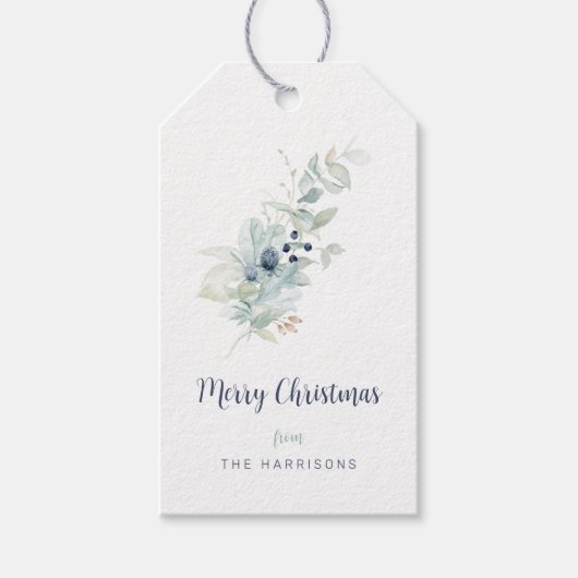 Minimale kerstWaterverf Botanisch Cadeaulabel (Voorkant)