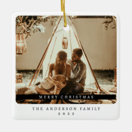 Minimale kerstzwarte en witte eenvoudige foto keramisch ornament