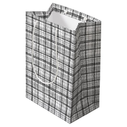 Minimale kerstzwarte en witte tekentafel medium cadeauzakje (Achterkant Gekanteld)