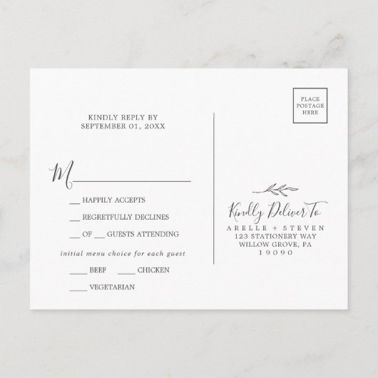 Minimale keuze uit RSVP-Briefkaart in donkergrijs Uitnodiging Briefkaart (Achterkant)