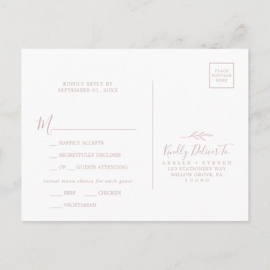 Minimale keuze uit RSVP-Briefkaart in het menu Roo (Achterkant)