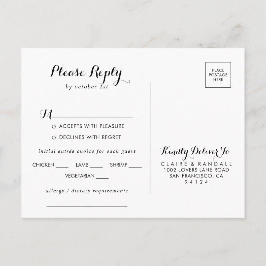 Minimale keuze uit zwart-wit menu RSVP (Achterkant)