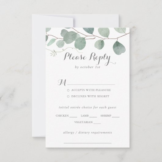Minimale keuze van het Eucalyptus Wedding Menu RSV (Voorkant)