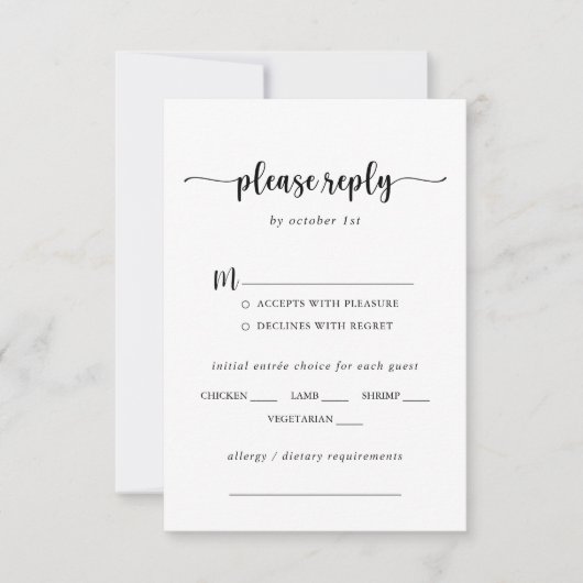 Minimale keuze van het menu RSVP voor weddenschap (Voorkant)