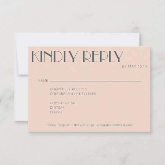 Minimale keuze voor Elegant Blush Art Deco Wedding RSVP Kaartje (Voorkant)