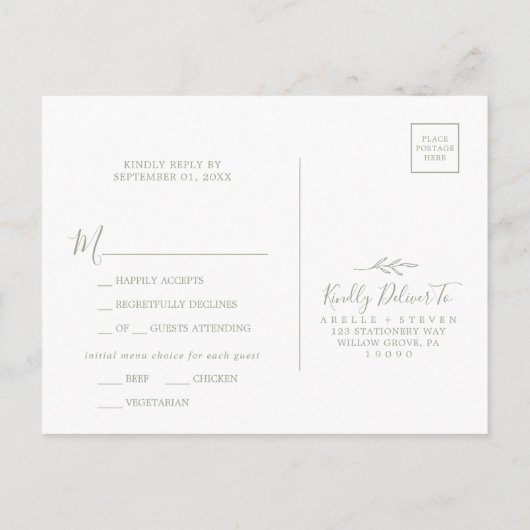 Minimale keuze voor RSVP-Briefkaart in het menu Bl (Achterkant)