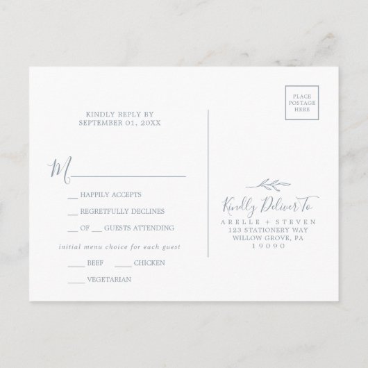 Minimale keuze voor RSVP-Briefkaart in het menu Bl (Achterkant)