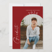 Minimale klas foto scharlakenrood afstudeerfeest kaart (Voorkant)
