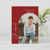 Minimale klas foto scharlakenrood afstudeerfeest kaart (Staand voorkant)