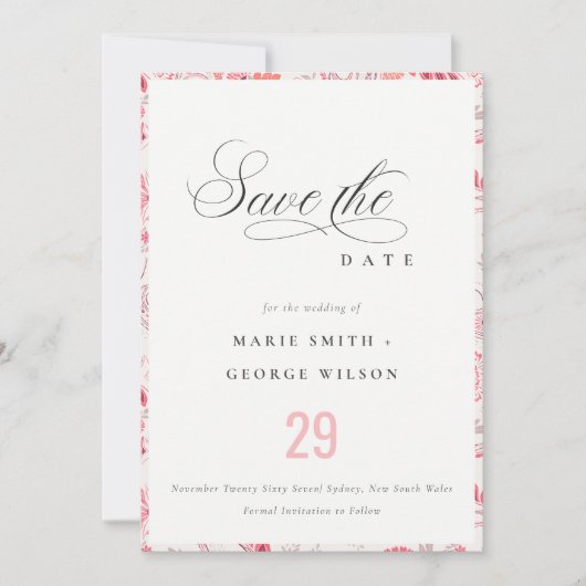 Minimale Klasse Moderne Blush Paisley Typografie Save The Date (Voorkant)