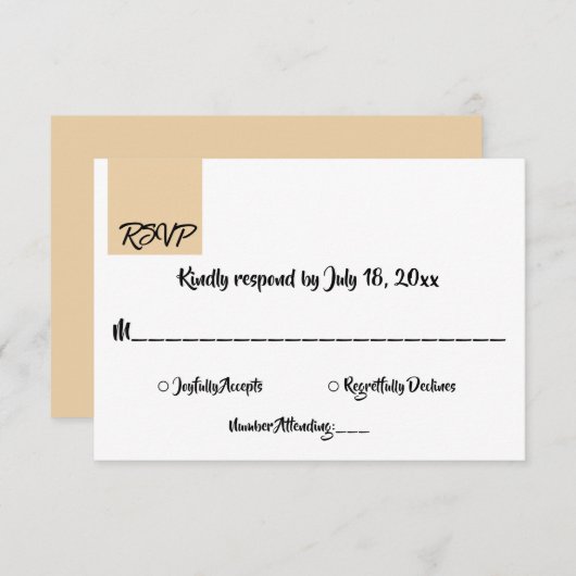 Minimale klassieke beige script moderne formele br RSVP kaartje (Voorkant / Achterkant)