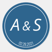 Minimale klassieke blauwe Initialen Datum huwelijk Ronde Sticker (Voorkant)