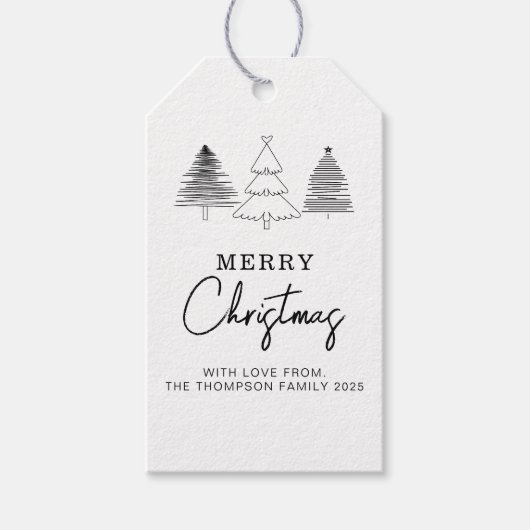 Minimale klassieke boom Vrolijke kerstvakantie Cadeaulabel (Voorkant)