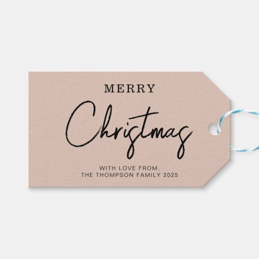 Minimale klassieke crème beige kerstvakantie cadeaulabel (Voorkant (Horizontaal))