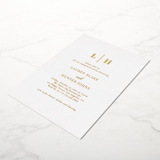 Minimale klassieke Elegant Gold Engagement Party Folie Uitnodiging (Gedraaid)