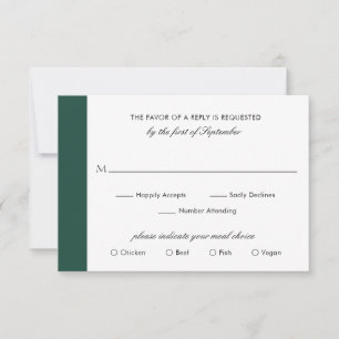 Minimale klassieke elegante maragde Green Wedding RSVP Kaartje